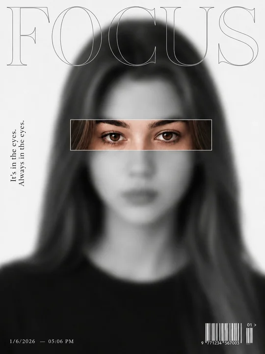 Photographie de portrait pour couverture de magazine de mode minimaliste, axée sur les yeux
