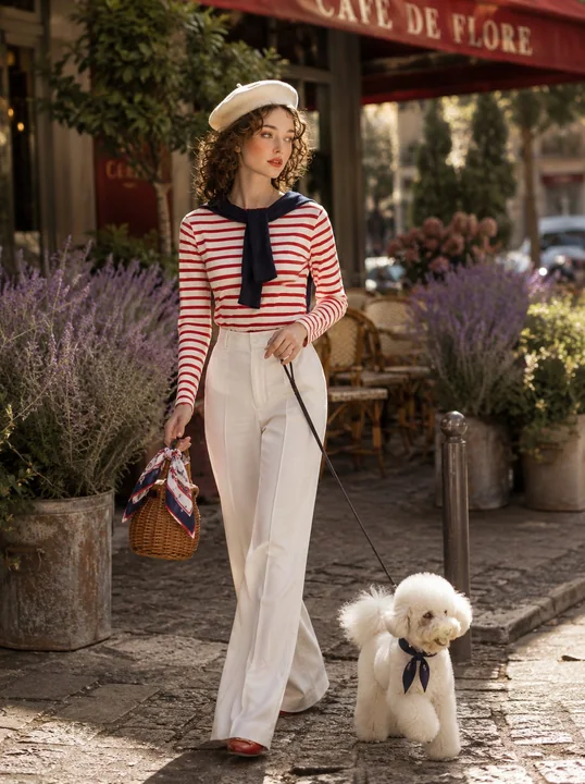 Femme élégante dans les rues de Paris avec un caniche