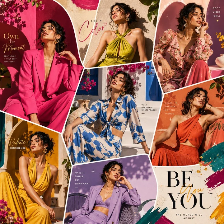 Irregular fashion layout collage for a high-end luxury magazine