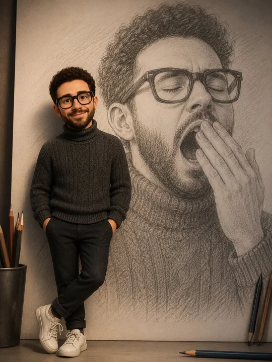 Pixar 3D and hand-drawn pencil sketch composite art