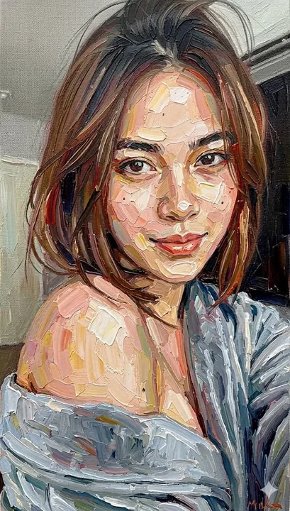 Impasto oil painting palette knife texture artistic portrait