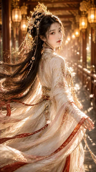 唐风仙侠白衣少女回眸写真
