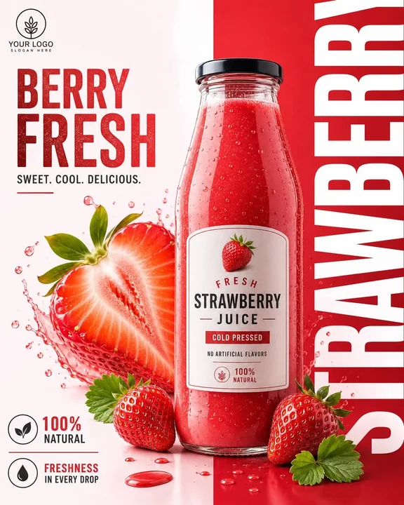 High-end strawberry juice commercial product advertising poster