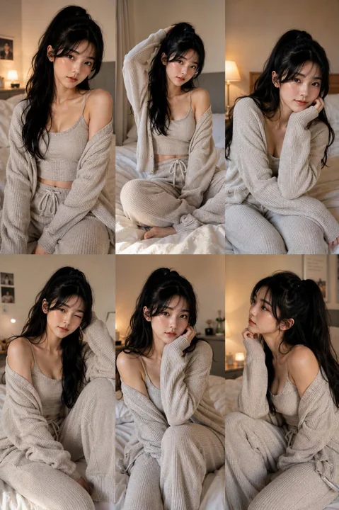 Korean-style minimalist bedroom home female portrait collage