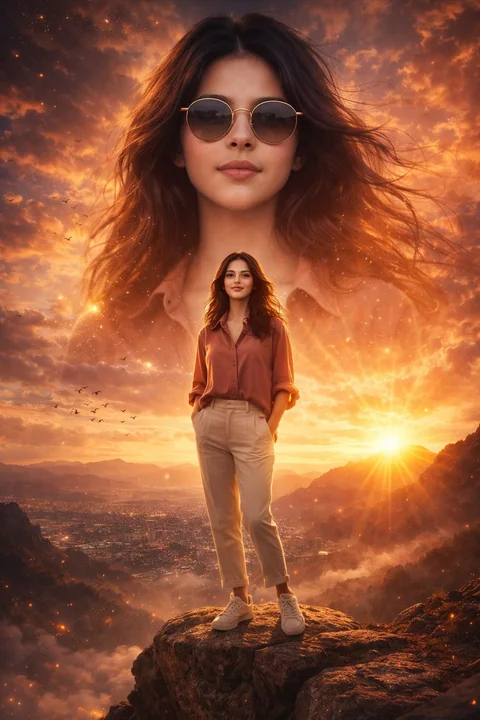 超现实 IMAX 电影感双重曝光夕阳人像