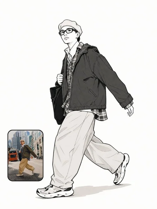 黑白漫画线稿风格全身人像设计