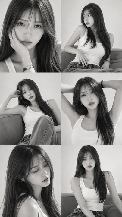 Korean-style textured black-and-white film multi-frame collage portrait