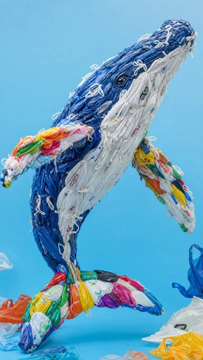 Creative marine life sculptures made from recycled plastic bags