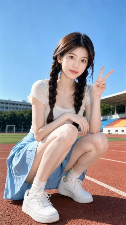 陽光あふれるキャンパスの運動場での写実的なポートレート写真