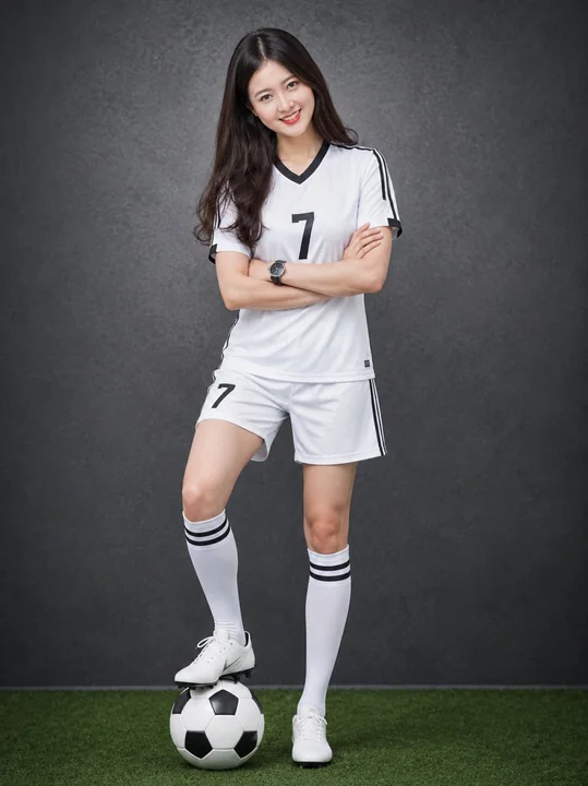 Ultra-realistic full-body portrait of a female soccer player