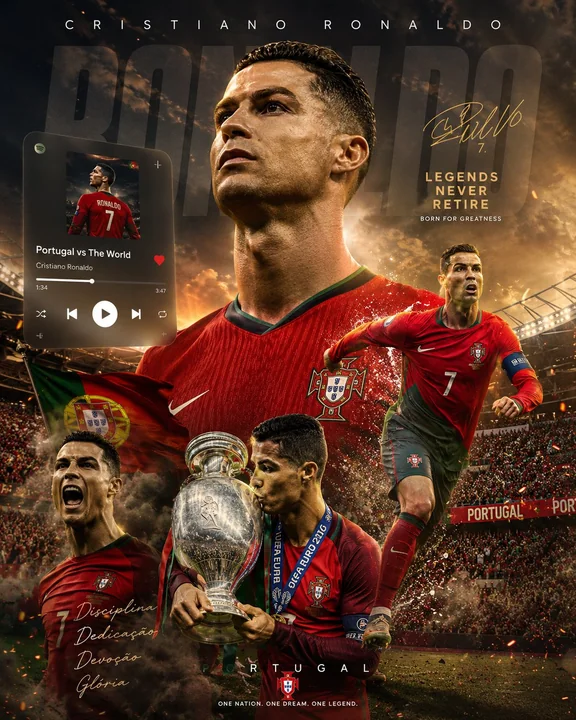 Ultra-realistic soccer legend music-style poster