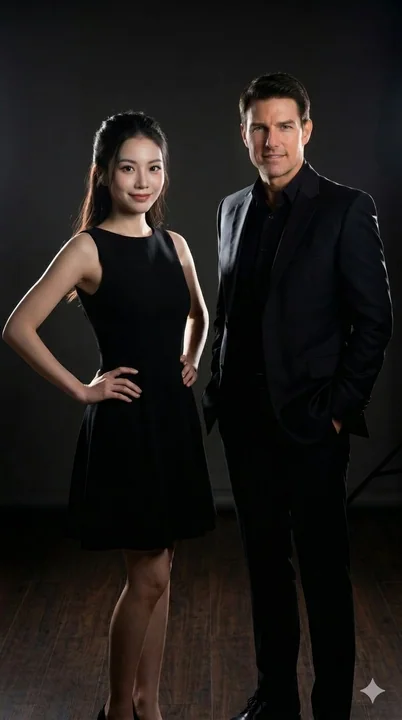 A professional studio portrait of a man and a woman against a minimalist dark background.