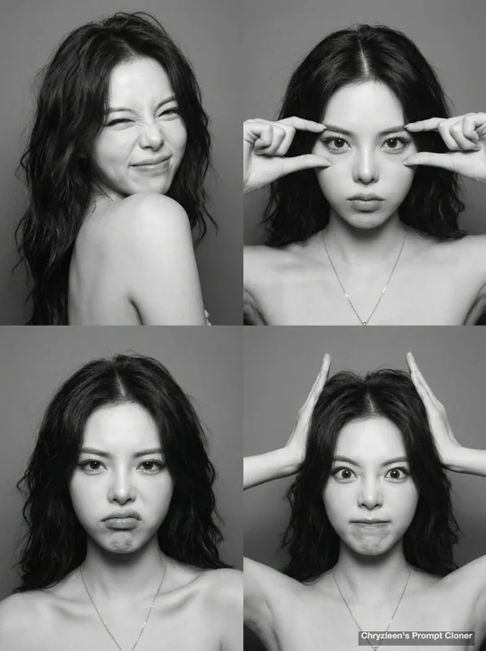 High-fidelity facial restoration black-and-white four-frame burst shot prompt