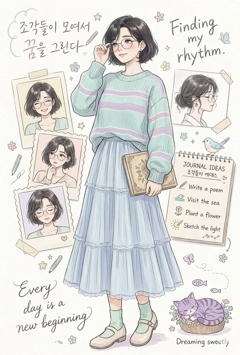 唯美动漫风女孩创意手账插画
