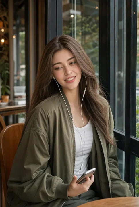 咖啡馆窗边质感写实亚洲女性人像