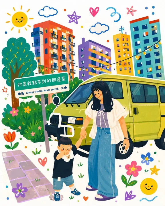 温馨奇幻童话绘本插画母女与露营车