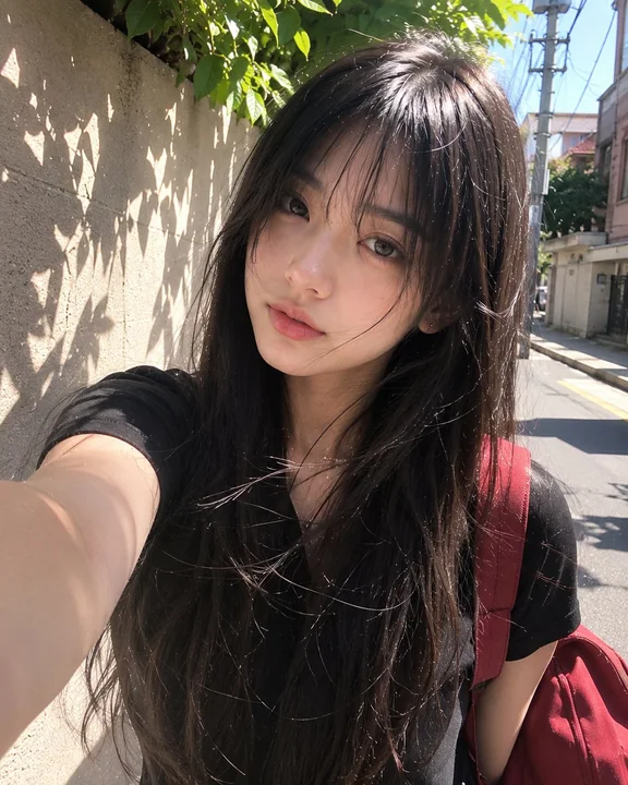 阳光下的红书包日本少女人像