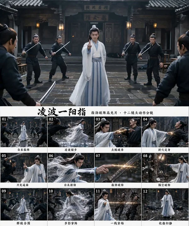 凌波一阳指白衣武侠指劲破阵分镜