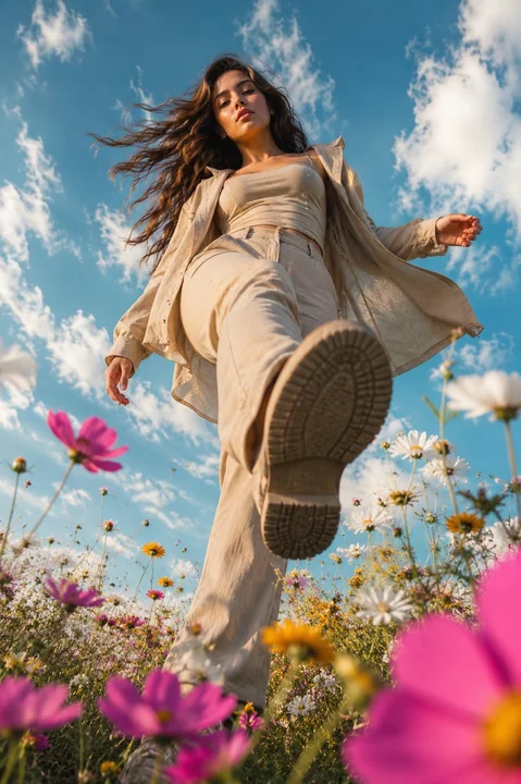 花海时尚女性极低虫眼视角仰拍