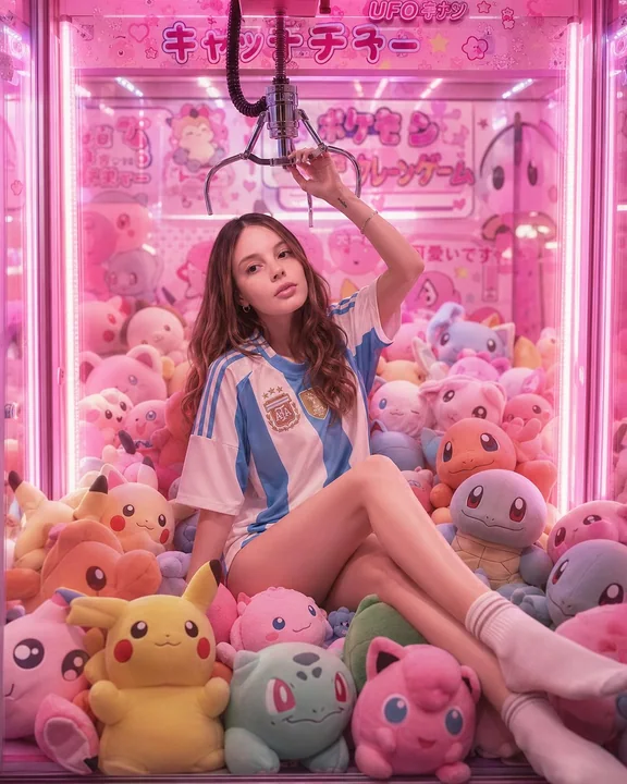 日系可爱风女子与宝可梦娃娃机写真