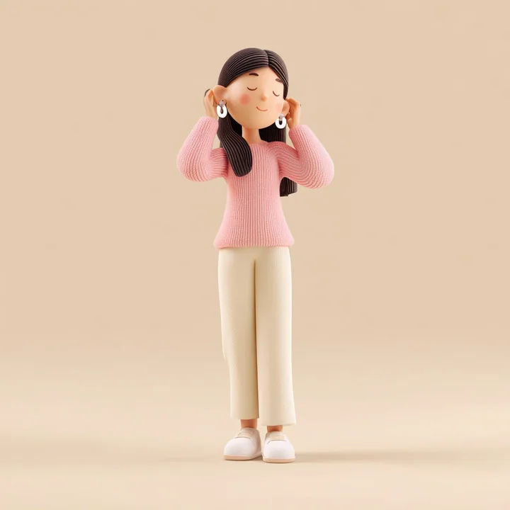 简约3D可爱女性欣赏耳环插画