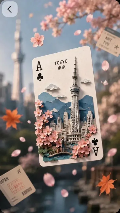 日本箱根黑桃J立体纸雕奇幻旅行海报