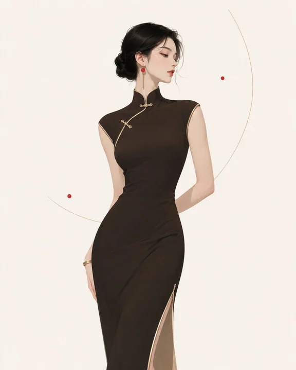东方优雅极简改良旗袍女性插画
