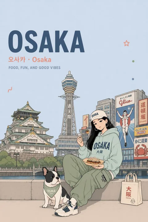 马卡龙色系动漫风城市旅行海报插画