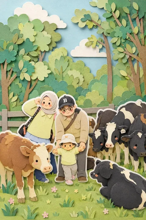 软萌手工剪纸层叠插画风