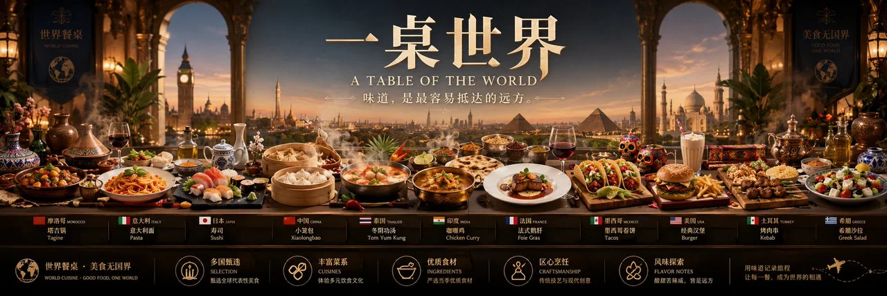 世界美食国家代表超宽连续长卷海报
