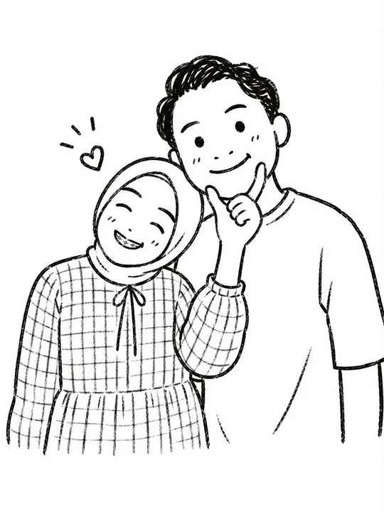 可爱黑白手绘涂鸦卡通人像插画
