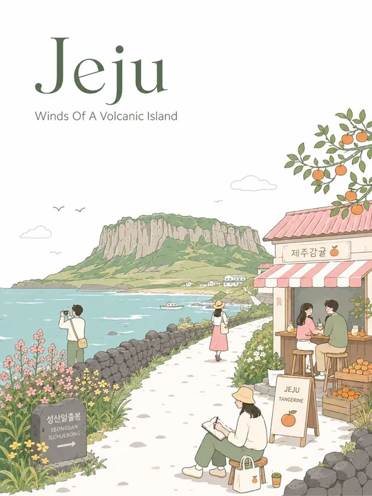 极简淡色韩式旅行海报插画