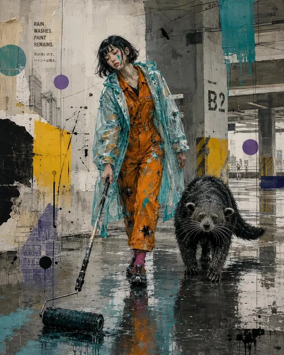 工业废墟雨中新都市超现实主义人像