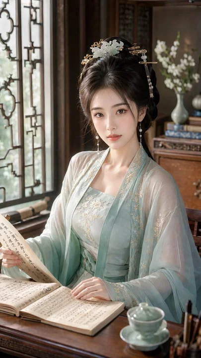 古风贵女明艳水光显妆人像