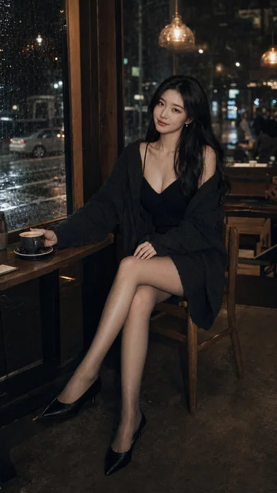 黑珍珠墨金深夜咖啡馆慵懒写真