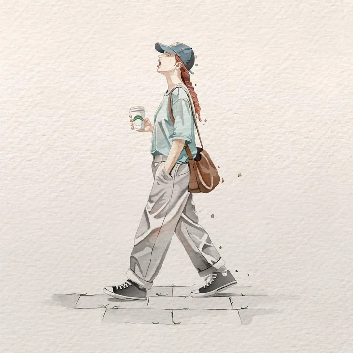 极简水彩都市时尚女性插画