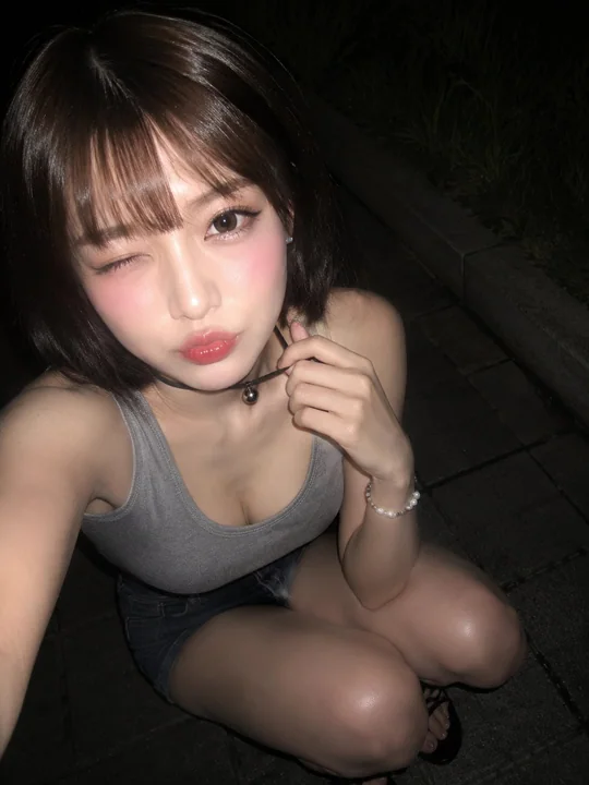 街头深夜手机闪光灯俯拍眨眼少女