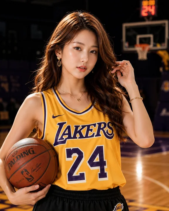 湖人球衣红发美女运动时尚人像
