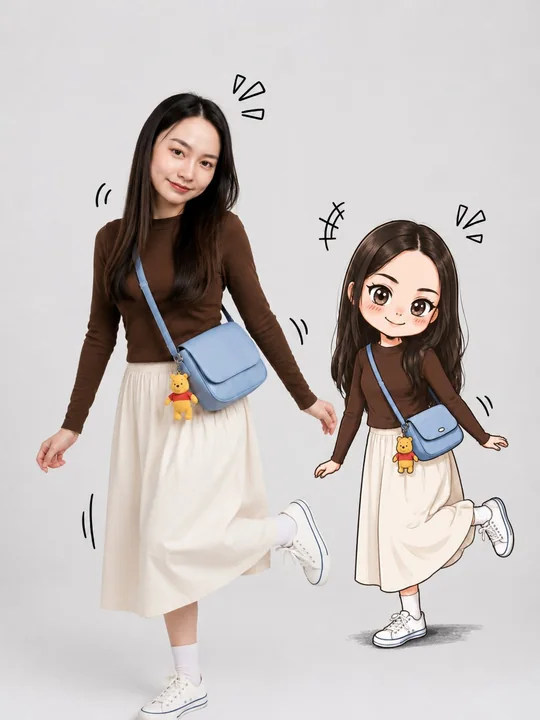 现实少女与二次元Q版对比构图