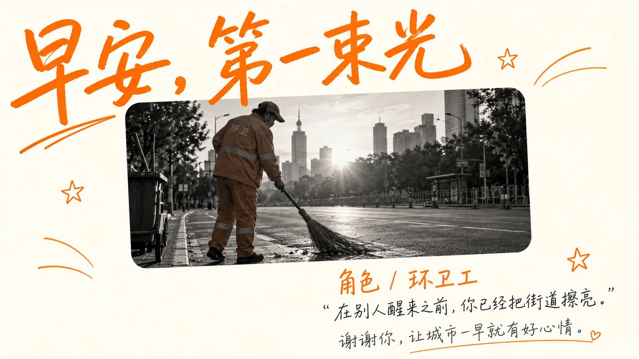 手写涂鸦风社会角色早安纪念卡