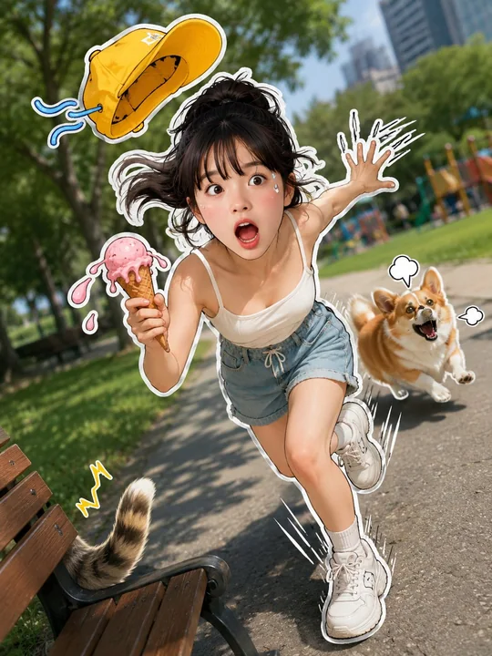 动感都市公园奔跑少女3D贴纸