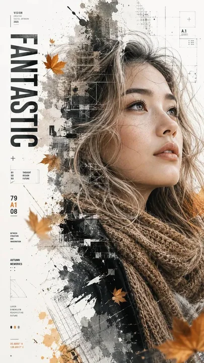 亚洲女性双重曝光电影感编辑肖像