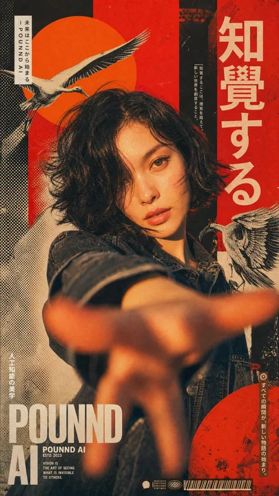 混合媒介拼贴风亚裔女性时尚海报