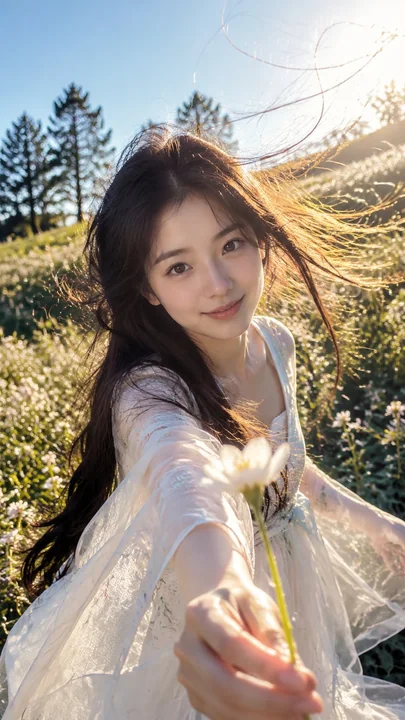 POV阳光献花少女写实摄影
