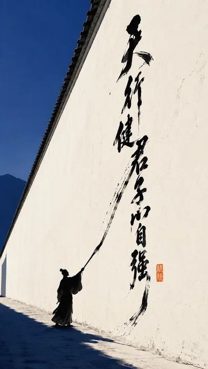 东方禅意极简高对比人物剪影海报