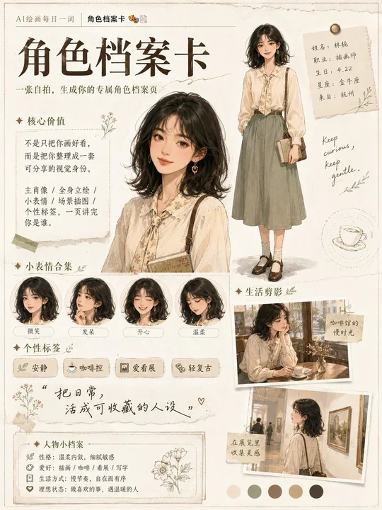 精致手绘风格人物角色档案设定页