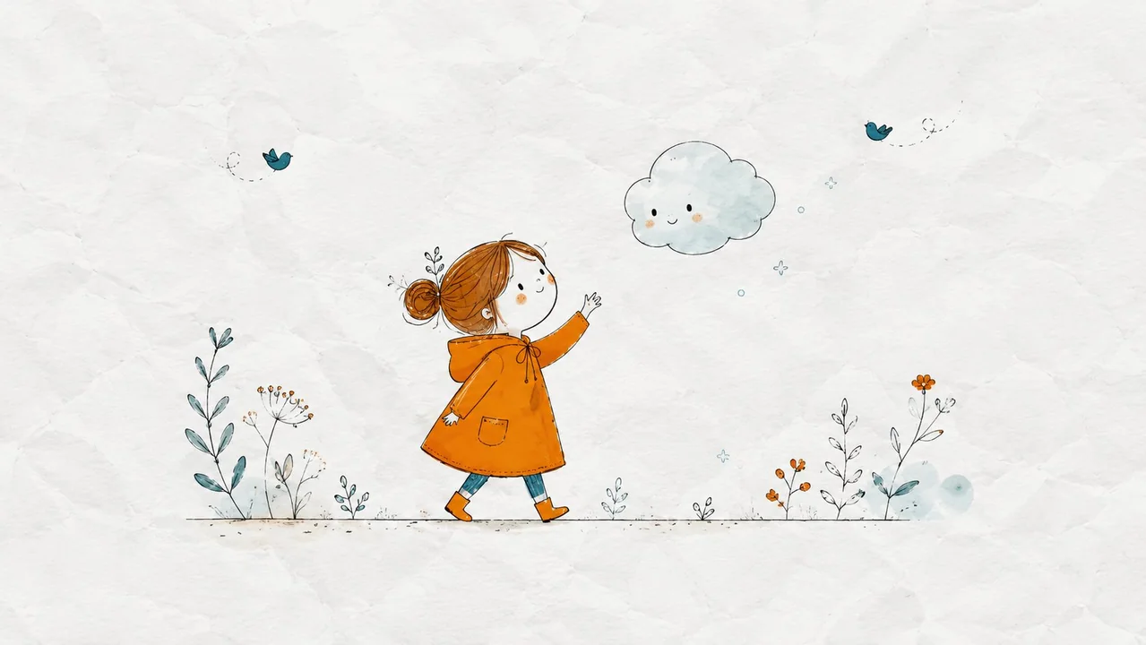 儿童绘本风治愈系小女孩插画