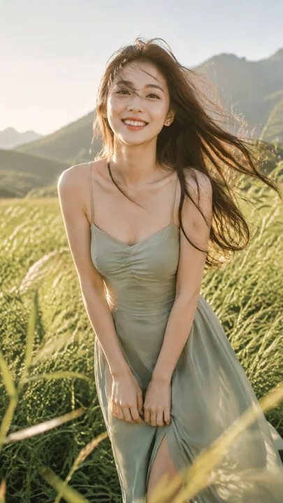夏日微风东亚女子户外肖像