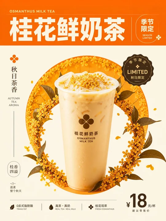 现代极简视觉张力桂花鲜奶茶海报