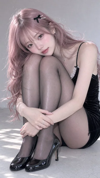 复古CCD风格粉发东亚女性时尚人像